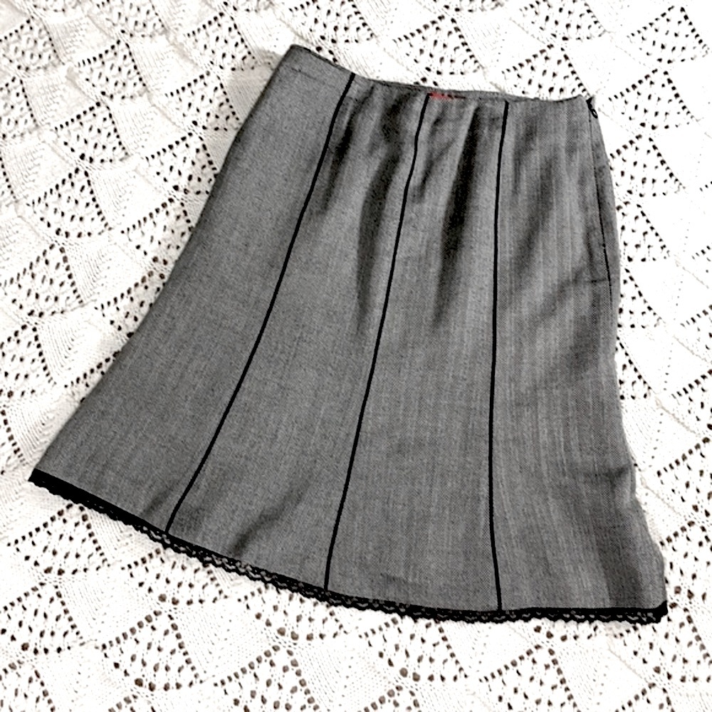 OSCAR DE LA RENTA Herringbone and Lace Trim Skirt
